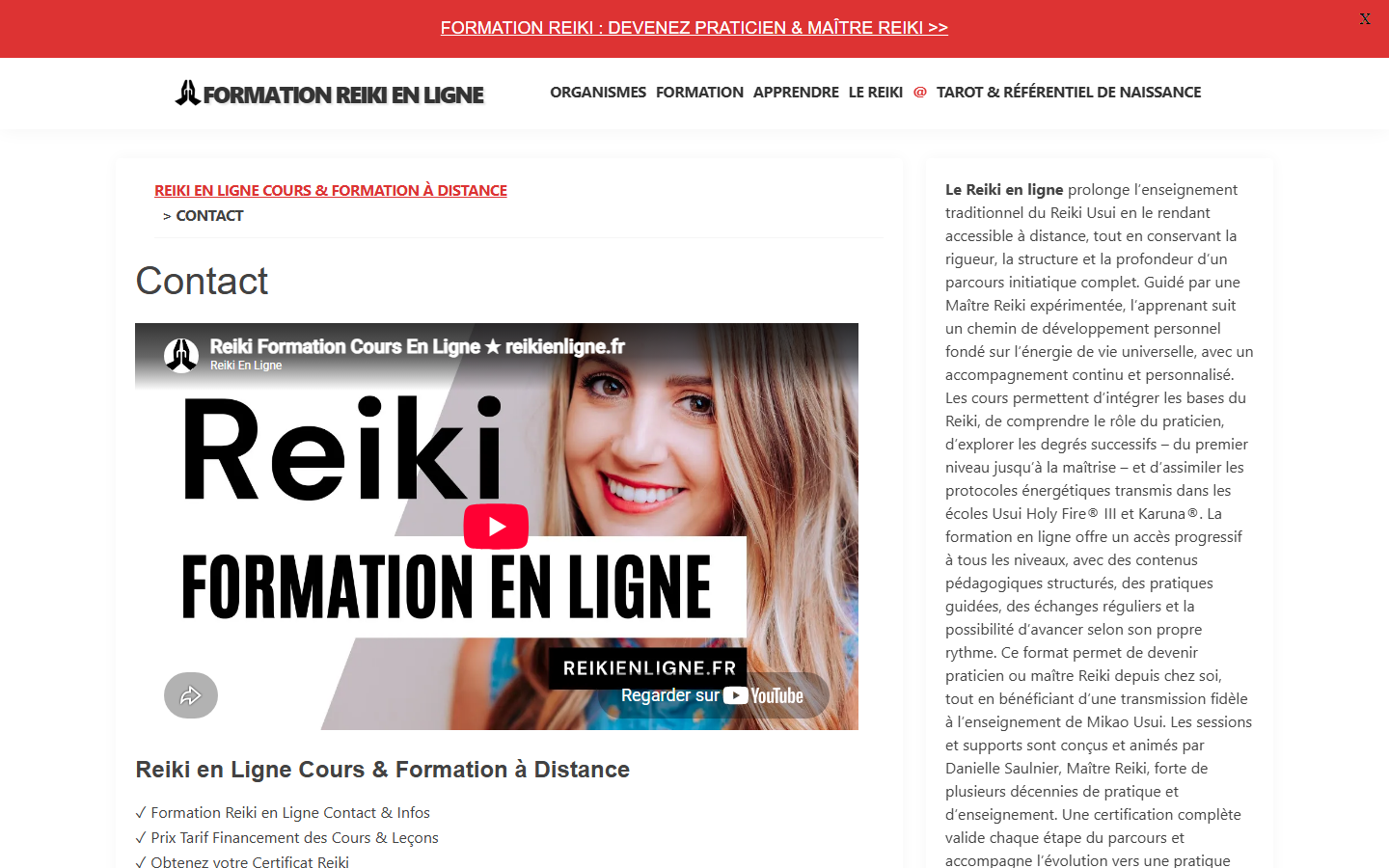 Capture du site officiel de Formation Reiki En ligne
