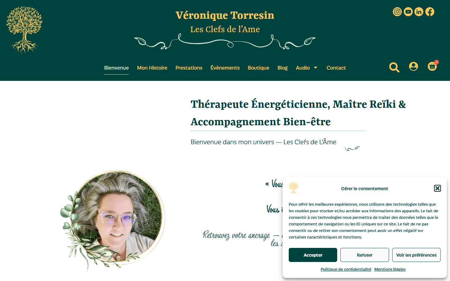 Capture du site officiel de Mentor spirituel thérapeute holistique et quantique Revel - Véronique TORRESIN